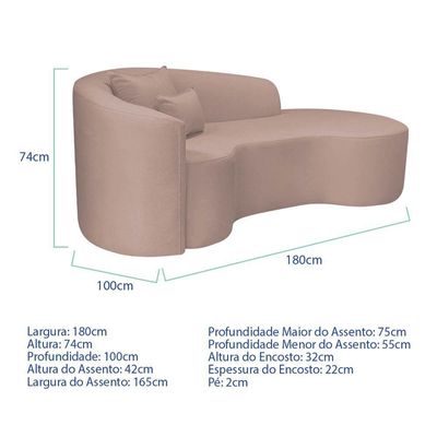 Kit Recamier Curvo Sala De Estar Inglaterra 180cm Lado Direito E Poltrona Orgânica Linho Rosê
