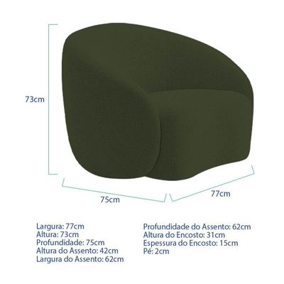 Kit Recamier Curvo Sala De Estar Inglaterra 180cm Lado Direito E Poltrona Orgânica Linho Verde