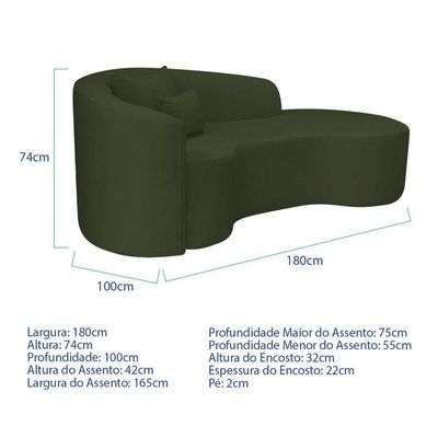Kit Recamier Curvo Sala De Estar Inglaterra 180cm Lado Direito E Poltrona Orgânica Linho Verde