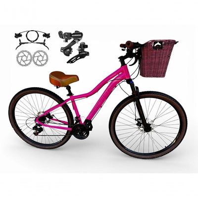 Bicicleta Aro 29 Feminina Absolute Hera Retrô Vintage Shimano 21v Hidráulica  Cesta Rosa Tam 15