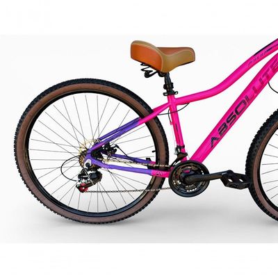 Bicicleta Aro 29 Feminina Absolute Hera Retrô Vintage 21v Hidráulica Selim  Cesta Rosa-lilas Tam 17