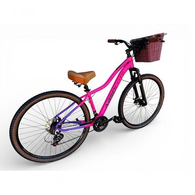 Bicicleta Aro 29 Feminina Absolute Hera Retrô Vintage 21v Hidráulica Selim  Cesta Rosa-lilas Tam 17
