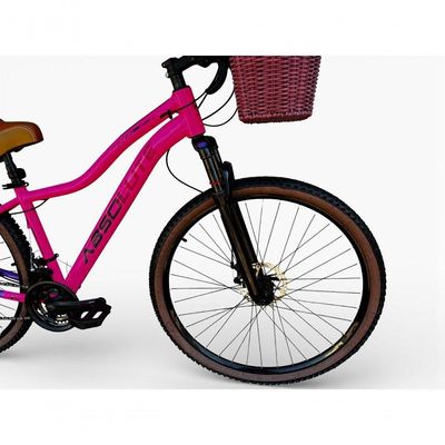 Bicicleta Aro 29 Feminina Absolute Hera Retrô Vintage 21v Hidráulica Selim  Cesta Rosa-lilas Tam 17