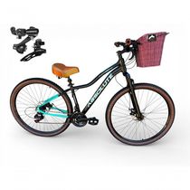 Bicicleta Aro 29 Feminina Absolute Hera Retrô Vintage 21v Shimano Selim  Cesta Preto-azul Tam 15