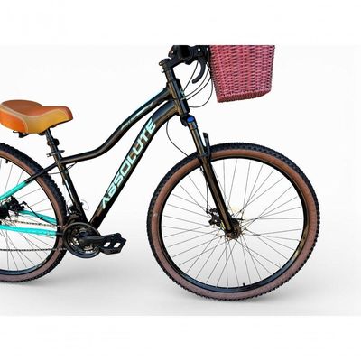 Bicicleta Aro 29 Feminina Absolute Hera Retrô Vintage 21v Shimano Selim  Cesta Preto-azul Tam 15