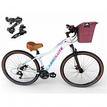 Bicicleta Aro 29 Feminina Absolute Hera Retrô Vintage 21v Shimano Selim  Cesta Branco Tam 15