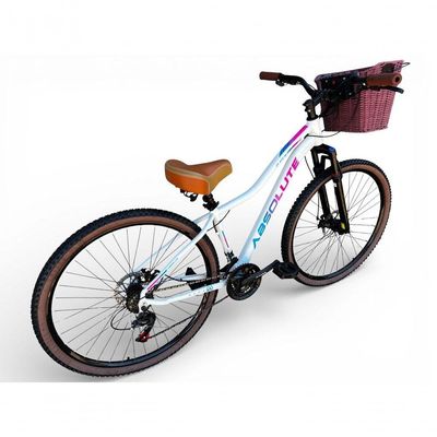 Bicicleta Aro 29 Feminina Absolute Hera Retrô Vintage 21v  Cesta Selim 2 Molas Branco Tam 15