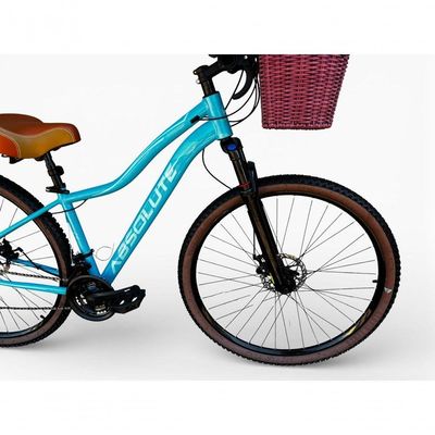 Bicicleta Aro 29 Feminina Absolute Hera Retrô Vintage 21v  Cesta Selim 2 Molas Azul Tam 17