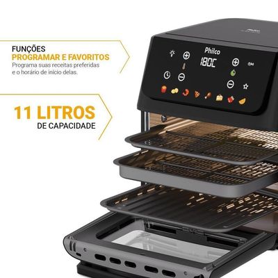 Air Fryer Oven Philco 11L 8 Funções Visor 1800W PAF11B 220V