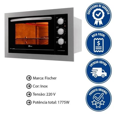 Kit Forno Elétrico 48L + Micro-ondas 25L Fischer Fit Line Embutir Inox 220v