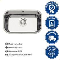 Cuba Tramontina Lavínia 47 Bl Prime Em Aço Inox Alto Brilho 47x30 Cm Com Válvula E Escape 94022203