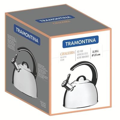 Chaleira Tramontina Com Apito Em Aço Inox Fundo Triplo Cabo Preto 3,3 L 61488213
