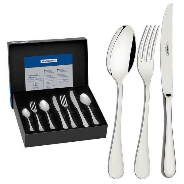 Faqueiro Tramontina Classic Em Aço Inox Facas De Mesa Forjadas Acabamento Brilho 42 Peças