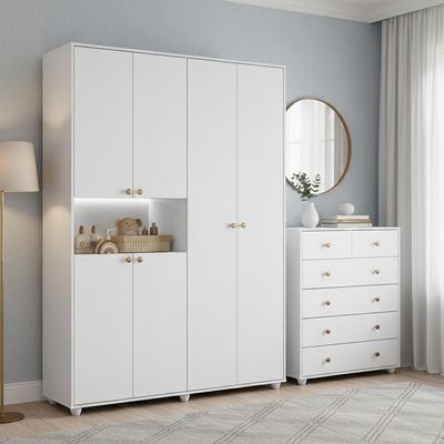 Jogo De Quarto Infantil Vittoria Com Guarda Roupa E Cômoda Branco - Móveis Albatroz Branco