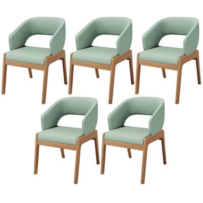 Kit 05 Cadeiras De Jantar E Estar Living Estofada Lince L02 Linho Verde Menta - Lyam Decor