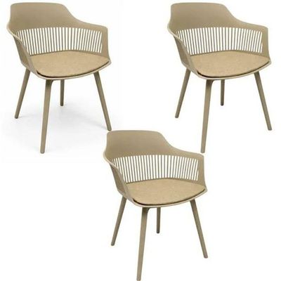 Kit 3 Cadeiras De Jantar Montreal Marcela Design Moderno Liso Nude
