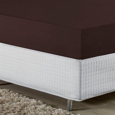 Lençol Com Elástico Queen Nobre 1 Peça 30cm De Altura Malha 100% Algodão - Marrom