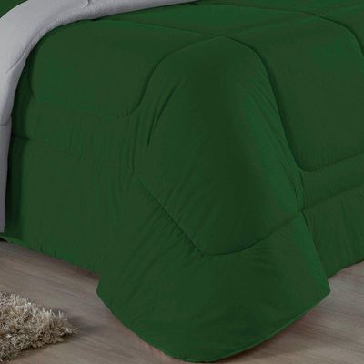Edredom Queen Nobre 1 Peça Dupla Face 2,40m X 2,60m Malha 100% Algodão - Verde-bandeira / Cinza