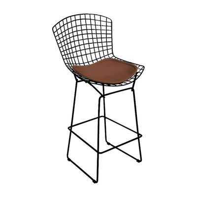 Banqueta Bertoia Preta D80 Assento Marrom