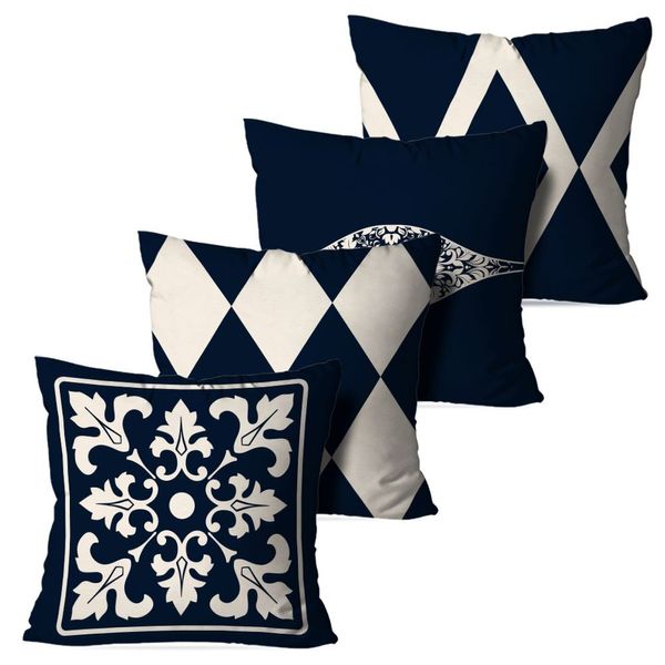 Kit 4 Capas Almofadas Decorativas Monaco Marinho 45x45cm