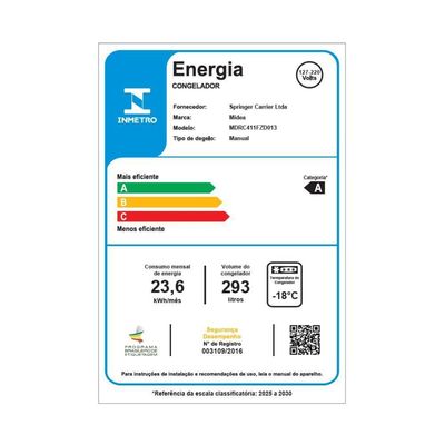 Freezer Horizontal 293L Inverter Bivolt Branco Midea MDRC411FZD013 Bivolt