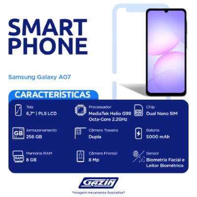 Celular Samsung Galaxy A07 256GB SM-A075M/DS - SM-A075MZKSZTO Preto Quadriband