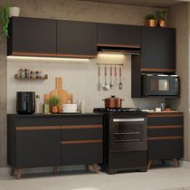 Armário De Cozinha Completa 250cm Preto Reims Madesa 07 Preto