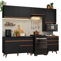 Armário De Cozinha Completa 250cm Preto Reims Madesa 07 Preto