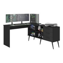 Escrivaninha Gamer Em L Para Computador 3 Gavetas Nexus Multimóveis Mp4781 Preto
