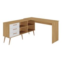 Escrivaninha De Canto Em L Com 3 Gavetas Porto Multimóveis Mp6036 Madeirado/branco