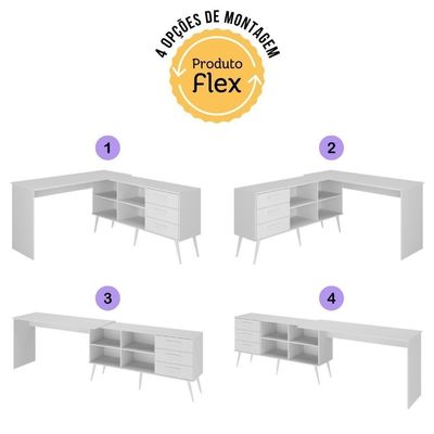 Escrivaninha Gamer Em L Para Computador 3 Gavetas Nexus Multimóveis Mp4781 Branco