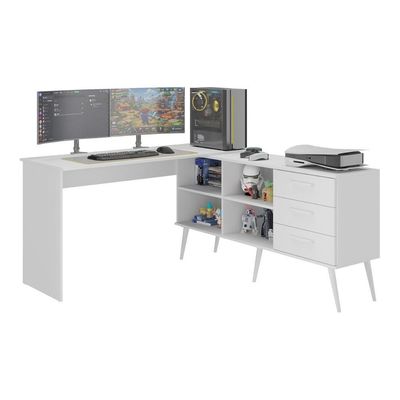 Escrivaninha Gamer Em L Para Computador 3 Gavetas Nexus Multimóveis Mp4781 Branco