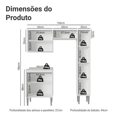 Armário De Cozinha Compacta 156cm Emilly Madesa Branco 02 Branco