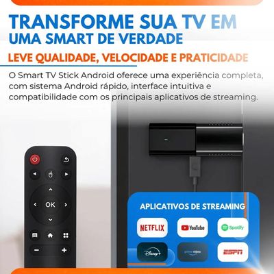 Smart TV Stick Android 4K Para Televisão Com Controle Remoto Wi-Fi HDMI