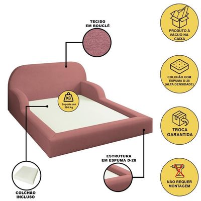 Cama Colchão Casal Montessoriana Infantil Proteção Lateral Rosa