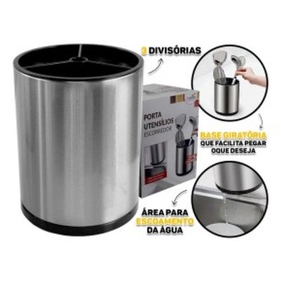 Organizador Porta Utensílios Giratório 360° - Praticidade e Design em Inox