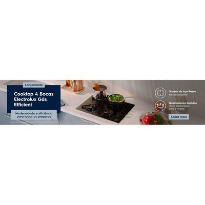 Cooktop 4 Bocas a Gás Electrolux Mesa de Vidro Efficient Grade de Aço Fosco (KE4GR) Bivolt