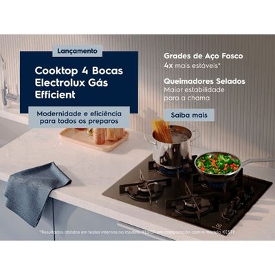 Cooktop 4 Bocas a Gás Electrolux Mesa de Vidro Efficient Grade de Aço Fosco (KE4GR) Bivolt