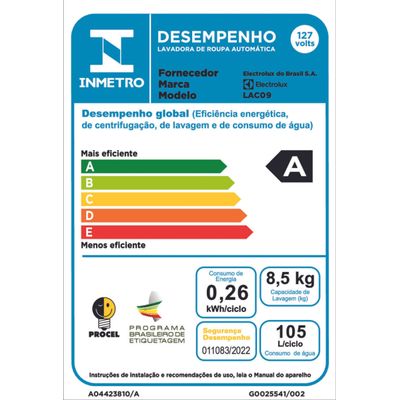 Máquina de Lavar Electrolux 8,5kg Branca Turbo Economia com Jet&Clean e Filtro Fiapos (LAC09) 127V