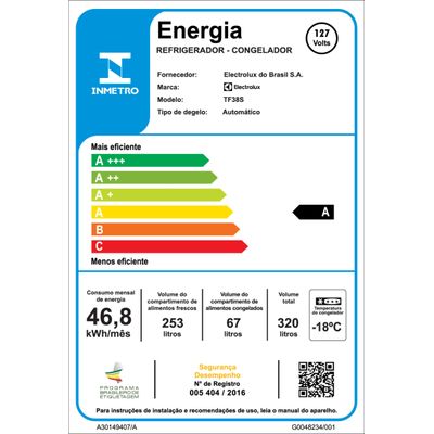 Geladeira Electrolux Frost Free 320L Duplex Inox Look (TF38S) 127V