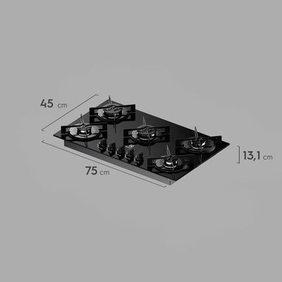 Cooktop 5 Bocas a Gás Electrolux Mesa de Vidro Efficient Grade de Aço Fosco (KE5GR) Bivolt