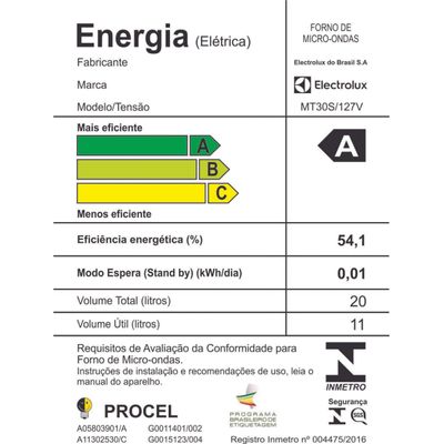 Micro-ondas Electrolux 20L cor Inox Espelhado com Função Tira Odor (MT30S) 127V