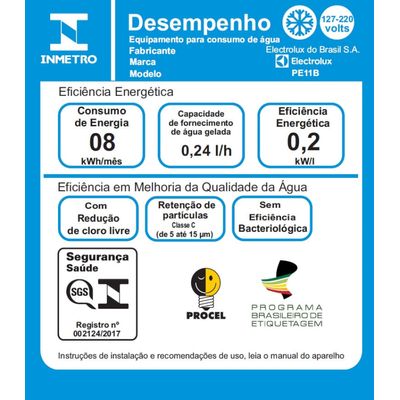 Purificador Electrolux Eletrônico Compacto Efficient Painel Digital Bivolt Branco (PE11B) Bivolt