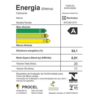Micro-ondas Electrolux 20L Branco com Função Tira Odor e Descongelar (MTO30) 127V