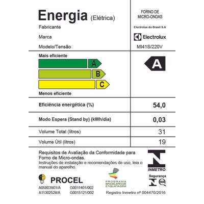 Micro-ondas Electrolux 31L cor Inox Espelhado com Painel Integrado e Função Tira Odor (MI41S) 220V