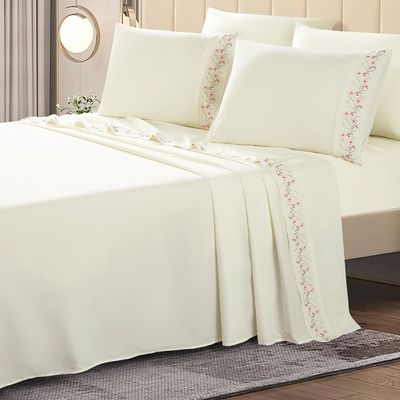 Jogo de Cama Lençol Queen Bordado Acalanto 4 Peças - Palha A - 100% Poliéster