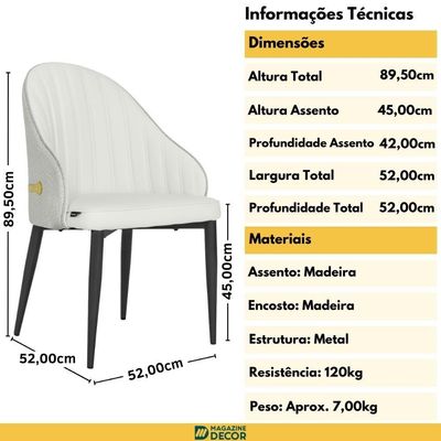 Kit 6 Cadeiras De Jantar Estofada Design La Martina - Branca