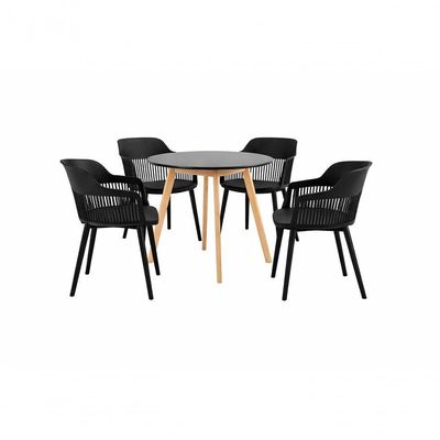 Conjunto De Jantar Mesa Leda 90cm + 4 Cadeiras Marcela, Moderna E Confortavel - Preta