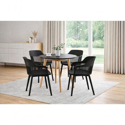 Conjunto De Jantar Mesa Leda 90cm + 4 Cadeiras Marcela, Moderna E Confortavel - Preta