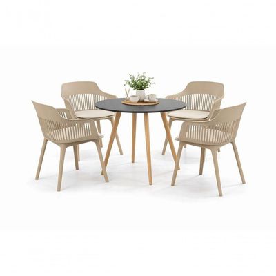Conjunto De Jantar Mesa Leda 100cm Preto + 4 Cadeiras Marcela, Moderna E Confortavel - Nude